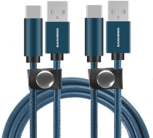 USB Type C Cable, SANJENG Type-C to USB-A 2.0 Fast Charger Data Transfer Fashion Leather cables for Google Chromebook Pixel XL,Samsung S8,macbook 12",Nexus 6P and more (Pack of 2,3.3ft 5ft) blue