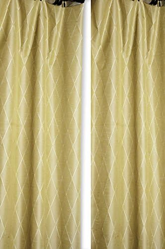 Gold diamond grid faux silk rod pocket lined curtain panel (52"W X 96"L)