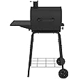 Nexgrill 17.5" Charcoal Grill with Side Shelf, 349 SQ In Cooking Space, Adjustable Chimney, Air Dampers, Temperature Gauge, Warming Rack, Barrel Smoker Grill for Camping, Picnics, and More - 810-0063