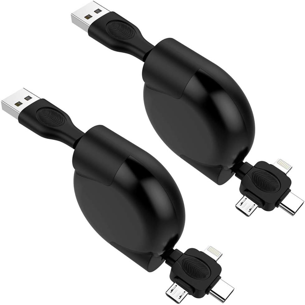 Retractable Multi Charging Cable, 2Pack 3.3ft Universal 3 in 1 Multiple Ports Devices USB Charger Cord Adapter with iOS/Micro/Type-C Connectors Support Data Sync Quick Fast Charge for Phones Tablets