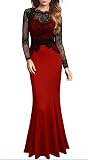 MisShow Women's Rhinestone Lace Mermaid Evening Dress - Long Formal Prom Gown With Gold Appliques
