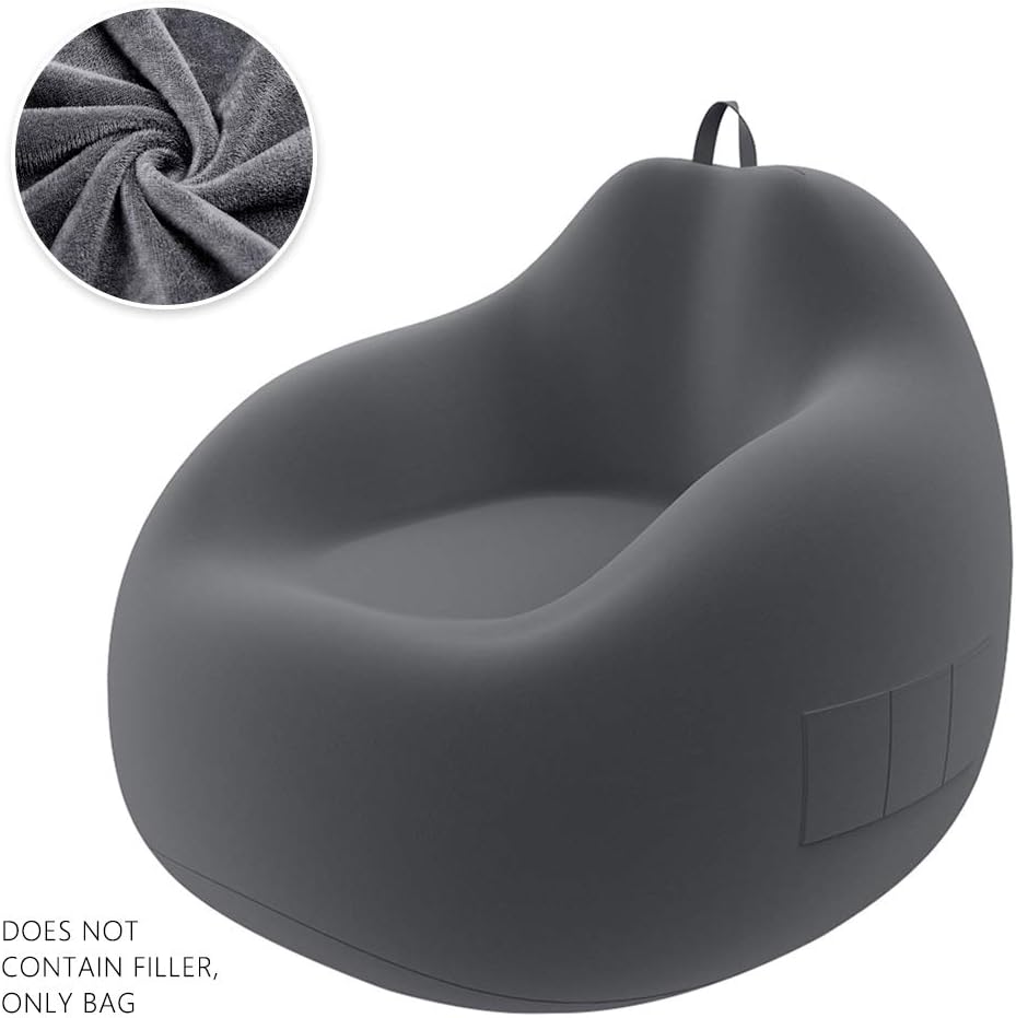 JTWEB Classic Bean Bag Chairs Sofa Cover Without Filling Soft Velvet Lazy Lounger Storage Sofa Couch Slipcover With Three Side Pockets and Handle for Adults and Kids (Dark Grey, 80x90cm)