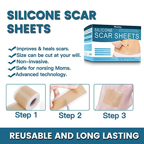 Silicone Scar Sheets (2 Rolls), Medical Grade Silicone Scar Tape, Scar Removal Strips for Acne, Burn Scars C-Section & Keloid Surgery Scars Sheets Treatment Sheets - 8 Month Supply