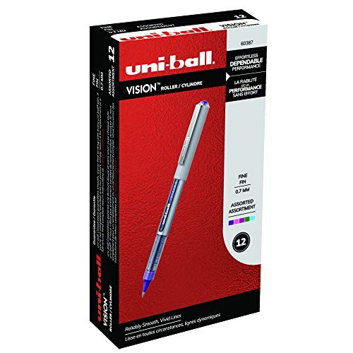 uniball Vision Rollerball Pens Fine Point, 0.7mm, Assorted Colors, 12