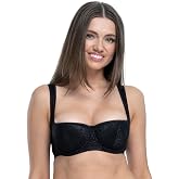 Rosme Women's Lace Balconette Bra Underwire Lightly Padded Bra Wide Straps | Padded underwire cups with cotton lining and wide padded adjustable straps provide comfortable everyday support.