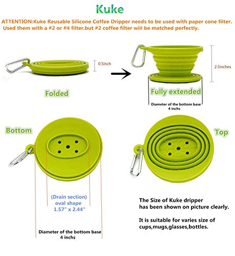 image for Kuke Reusable Silicone Coffee Dripper with Hook,Collapsible Coffee Fil