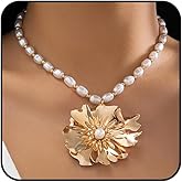 Chunky Gold Big Flower Pearl Choker Necklace for Women Vintage Pearls Floral Pendant Necklace Dainty Sunflower Beaded Necklaces Jewelry Accessories