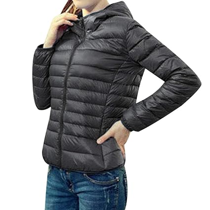 Shujin Damen Winter leicht Übergangsjacke Steppjacke mit Kapuze Daunenjacke zusammenklappbar Warm mit Reißverschluss kurz Jac