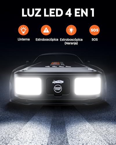 TREKURE Arrancador de Batería de Auto 4500A, Arrancador de Batería Portatil de hasta 9.0L Gasolina y 8.5L Diésel, Puerto USB-C, Luz LED 4 en 1 y Protección Inteligente