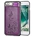 iPhone 8 Plus / iPhone 7 Plus Wallet Case, Leather Card Holder Cases for Women, 3 Hidden Credit Card Holder / ID Card Slot & Money Pockets, Protective Butterfly Flower Pattern Cover - Purple