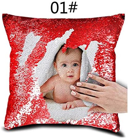 Y&F Custom Picture Hug Pillowcase, 4545CM Color Change Sequin Square Sofa Cushion Cover Pillow Case Home Office Decoration Best Gifts