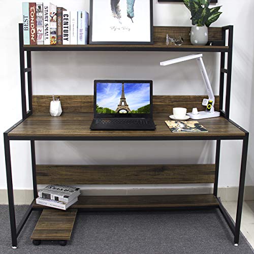 Modern Computer Desk Study Table - Bizzoelife 47 Inches Compact Writing Table with Hutch for Home Office Workstation - Thumbnail 4