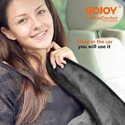 Sojoy iHeatedComfort USB Warm Heated Shawl and Lap Blanket for Home, Travel, Office, Car, Wheelchair, Bed, and Couch Cozy Super Soft Velvet Size (43 x 28 inch) Dark Gray SJ-USB001