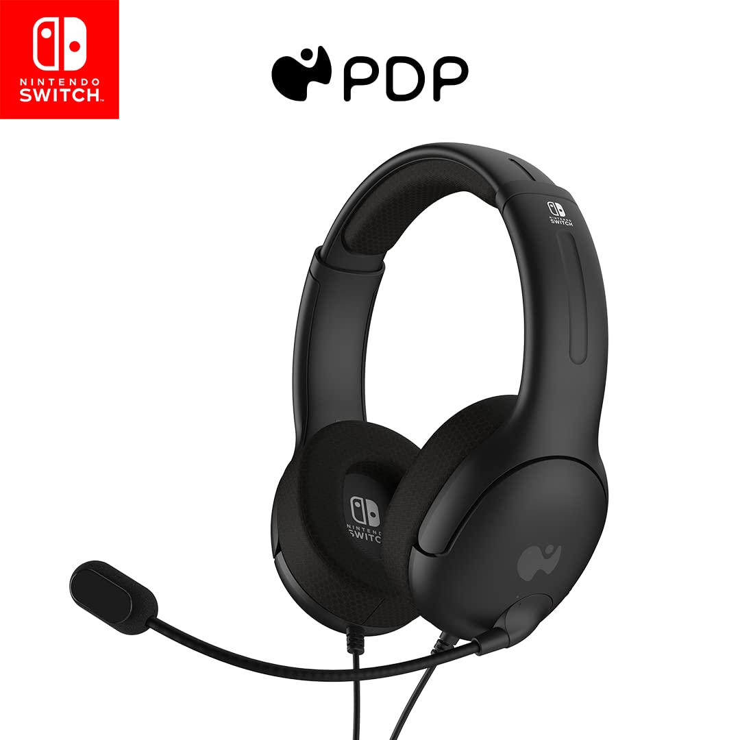 PDP Gaming LVL40 Stereo Headset with Mic for Nintendo Switch - PC, iPad, Mac, Laptop Compatible - Noise Cancelling Microphone, Lightweight, Soft Comfort On Ear Headphones, 3.5 mm Jack - Black