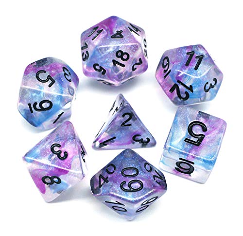 HD Dice DND Dice Set RPG Glitter Dice Fit Dungeons and Dragons D&D Pathfinder MTG Role Playing Games Polyhedral Dice Transparent Dice with Purple & Blue Swirls