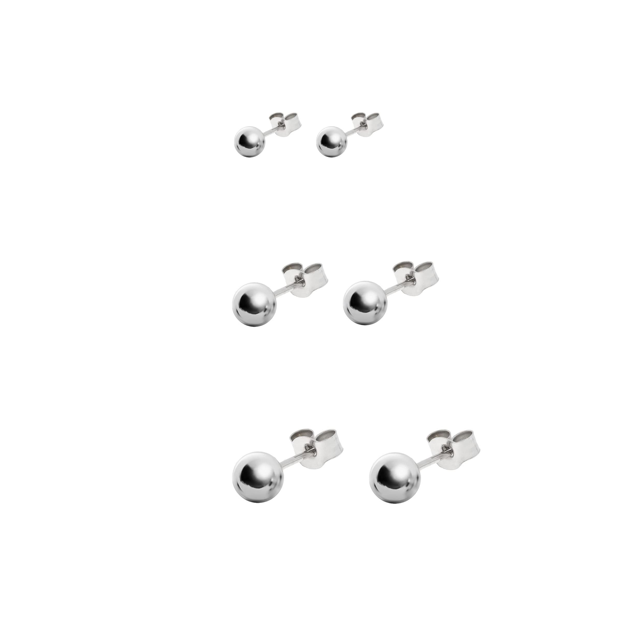 SIMPLÍ BASIC 925 Sterling Silver Earrings for Women Round Ball Studs 2/3/4mm, Hypoallergenic & Nickel Free Earrings for Women Jewellery Gifts for Her Includes Pouch, Set of 3 - Silver — image 1