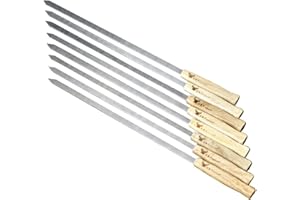 G & F Products Brazilian BBQ Skewers, Stainless Steel Kabob Sticks, 17-Inch Flat Blade, Heavy-Duty Hardwood Handles, Set of 8, Reusable, Commercial-Grade for Grilling Meat & Kebab, Outdoor Cooking