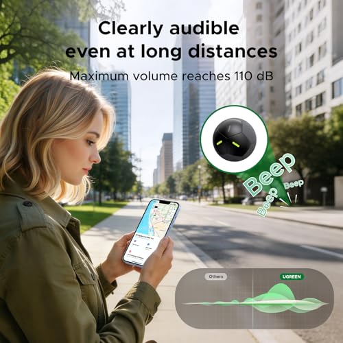 UGREEN FineTrack2 Soccer-Shaped Air Tracker Tag (iOS Only), Bluetooth Key Finder Compatible with Apple Find My, 7-Year Battery Life Smart Locator for Keys Luggage Wallet, Glow in The Dark, Waterproof