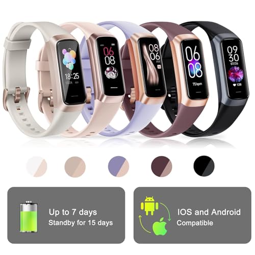 Fitness Tracker, Activity Trackers with 24/7 Heart Rate, Blood Oxygen Blood Pressure Sleep Monitor, Step Counter with 1.1" AMOLED Touch Color Screen, Calorie Pedometer Health Smart Watch for Women Men