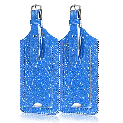 ACdream Luggage Tags 2 Pack, Leather Suitcase Tags Identifiers, Cute Cruise ID Labels with Privacy Cover fits on Backpack, Travel Bag, for Women, Men, Adults, Kids, Royal Blue Glitter