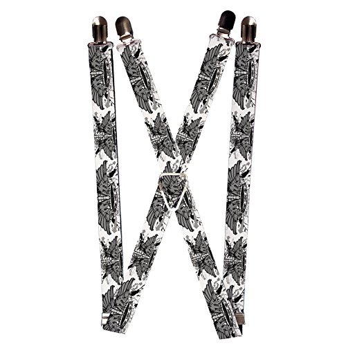 Grey Angel Cross Wings on White Suspenders