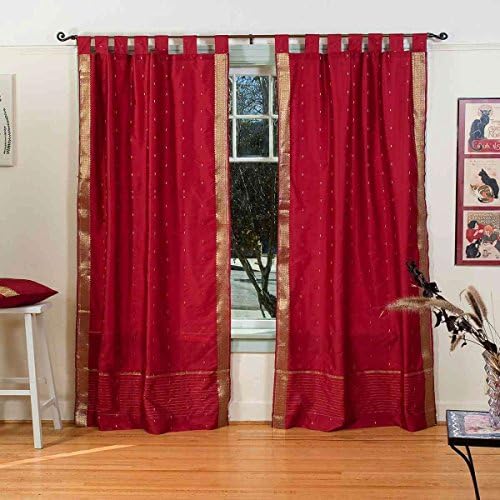 Maroon Tab Top Sheer Sari Curtain / Drape / Panel - 43W x 84L - Piece