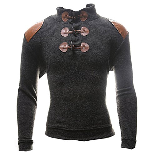 PHOTNO Men Autumn Winter Slim Collar Long-sleeved Button Sweater Top Blouse (XXL, Dark Gray)