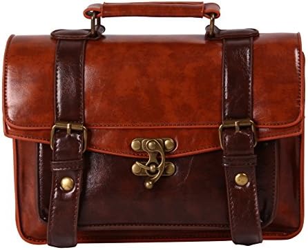 WindFeel Vintage Messenger Bag for School- Satchel Bag - Magnetic Button and Claps Closure-for Women- Color Brown and Black