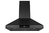 Hauslane Range Hood Wall Mount 30" Ducted or Ductless Kitchen Vent Hood Stainless Steel Stove Hood - 3 Speed, Touch Control, LED Lamps, Baffle Filters, Auto Shut-off, WM538 Matte Black