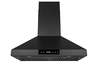 Hauslane Range Hood Wall Mount 30" Ducted or Ductless Kitchen Vent Hood Stainless Steel Stove Hood - 3 Speed, Touch Control, LED Lamps, Baffle Filters, Auto Shut-off, WM538 Matte Black