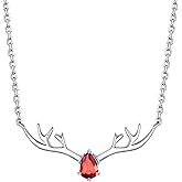 Silvora 925 Sterling Silver Deer Antler Necklace, Antler Deer Jewelry Antler Pendant Choker Birthstone Necklace Christmas Jewelry for Women