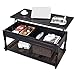 VASAGLE Lift-Top Coffee Table with Turned Real Wood Legs and Lower Shelf, 2 Hidden Storage Compartment, Assembly Without Tools for Living Room Home Office Dining Country Brown ULCT14GL