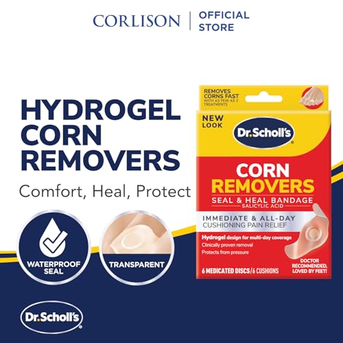 DR. SCHOLL’S CORN REMOVERS SEAL & HEAL BANDAGE WITH HYDROGEL TECHNOLOGY, 6 CT // REMOVES CORNS FAST AND PROVIDES CUSHIONING PROTECTION AGAINST SHOE PRESSURE AND FRICTION FOR ALL-DAY PAIN RELIEF