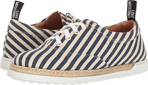 MOSCHINOBlue/White Striped Lace Up Espadrilles for Womens