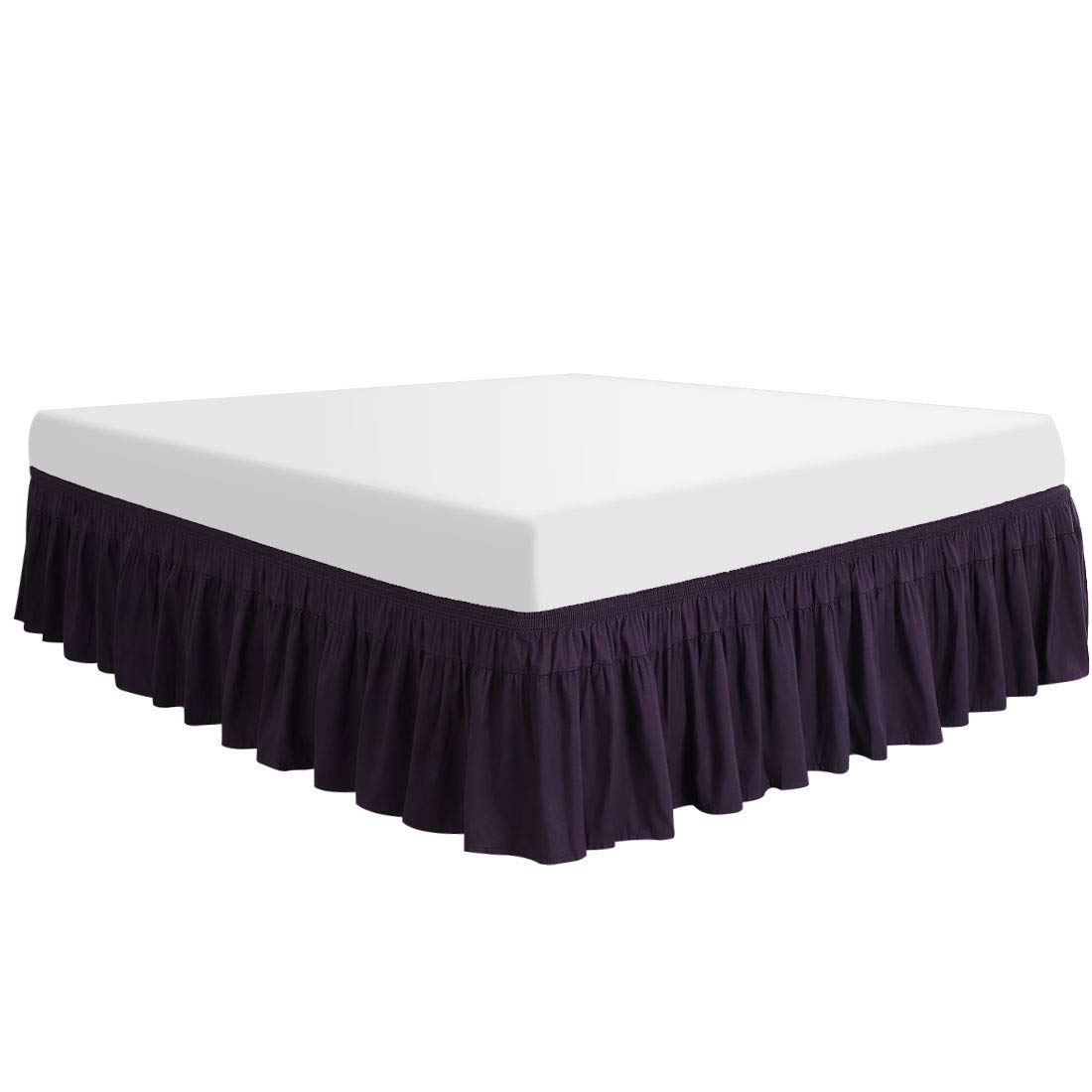 PiccoCasa Polyester Wrap Around Bed Skirt,Elastic Dust Ruffles Bedskirts,Fade & Wrinkle,No Lift Mattress,Three Fabric Sides with 16 Inch Drop Dark Purple Full