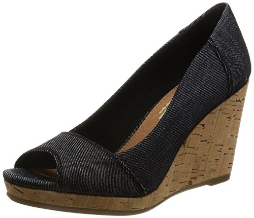 Toms stella black denim peep-toe wedges 10009763 womens…