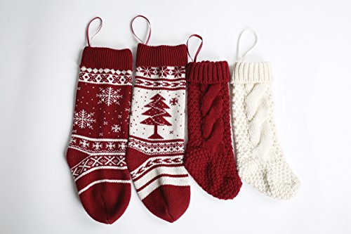 Solucky 18'' Christmas Knit Stockings With Snowflake and Christmas Tree Pattern, Set of 2 - Thumbnail 6