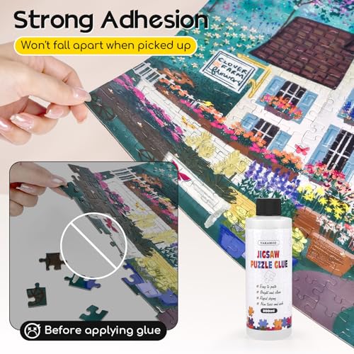 YAKAMOZ Clear Jigsaw Puzzle Glue with Precision Applicator – Non-Toxic, Quick Dry & Water-Soluble for Puzzles up to 5000 Pieces (200ML)
