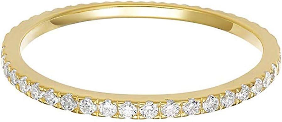 Haluo Dainty CZ Cubic Zirconia Simulated Diamond Stackable Ring Rhinestones Eternity Band Ring Wedding Engagement Ring Solitaire Anniversary Rings for Women Lady Bridal Wedding Jewelry
