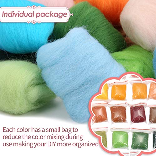 Jeteven Needle Felting Kit 40 Colors Wool Roving DIY with 2 Wool Felt Brushes