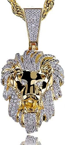 AOVR Men's 18k Gold Plated CZ Fully Iced Out Rhinestone Crown Lion Egyptian Life Key Cuban Chain Pendant