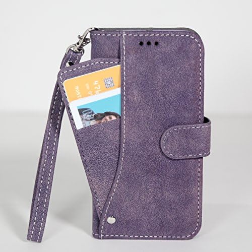 Samsung Galaxy Note 4 - Ultrasuede Folding Wallet Case with Slide out Card Holder and Wrist-Strap (Purple)
