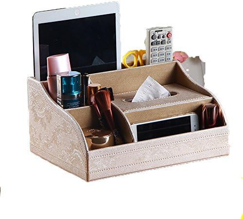 Viewlite Arc Shaped Multifunctional Tissue Box Cover,PU Leather Pen Pencil Remote Control Holder Office Stationery Cosmetics Makeup Desk Organizer (Pink Emboidery)
