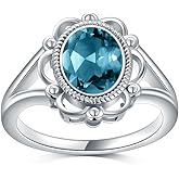Lvoryance 2CT Natural London Blue Topaz Ring for Engagement 925 Sterling Silver 7mm * 9mm Oval Cut December Birthstone Ring