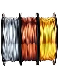 Paquete de filamentos de cobre dorado brillante de seda y cobre PLA de 0.069 in, filamento de impresora 3D, cada bobina de 1.1 lbs, 3 bobinas, con una herramienta de eliminación de impresora 3D MIKA3D