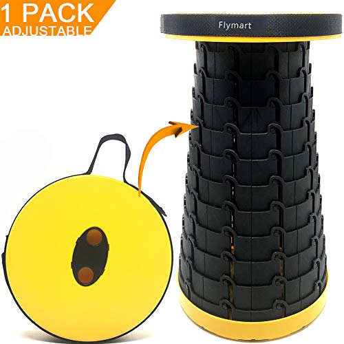 Flymart Portable Camping Stool Outdoor Retractable Folding Stool Seat Lightweight – Collapsable Plastic Stool (Holds up 300Lbs) for Outdoor Travel Camping Hiking Fishing Garden(Yellow)