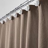 mDesign Hotel Quality Polyester/Cotton Blend Fabric Shower Curtain with Waffle Weave and Rust-Resistant Metal Grommets for Bathroom Showers and Bathtubs - 72" x 72" - Brown