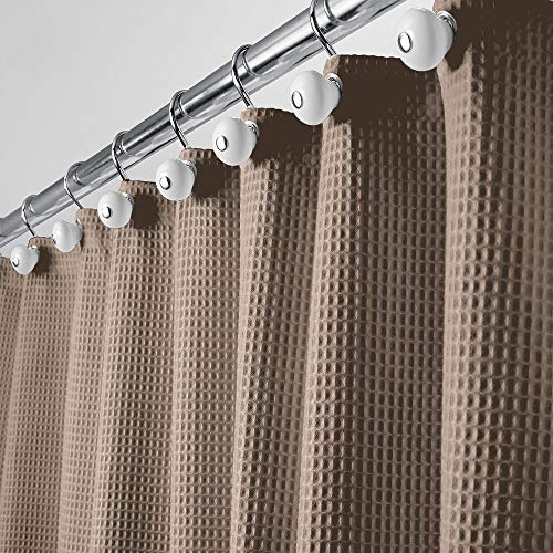 mDesign Hotel Quality Polyester/Cotton Blend Fabric Shower Curtain with Waffle Weave and Rust-Resistant Metal Grommets for Bathroom Showers and Bathtubs - 72" x 72" - Brown