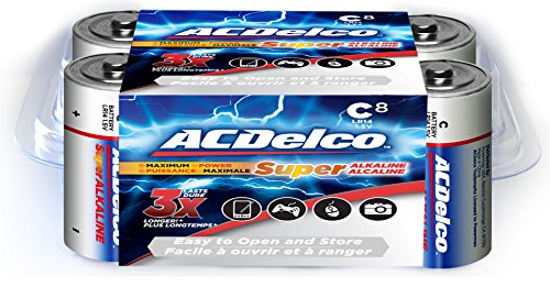 ACDelco 8-Count C Batteries, Maximum Power Super Alkaline Battery, 7-Year Shelf Life, Recloseable Packaging