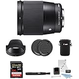 Focus Camera Sigma 16mm f/1.4 DC DN Contemporary Lens for Sony E-Mount with 64GB Bundle
